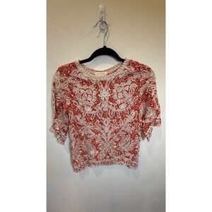 Solitaire Anthropologie Red Embroidered Boho Top M